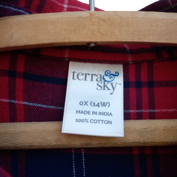 Terra & Sky plaid flannel shirt sz 0X 14W - Picture 3 of 10